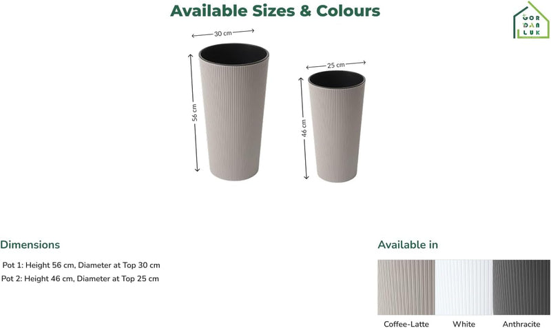 Tall ribbed planter dimensions – 30cm diameter 57cm height lightweight plastic
