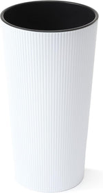 Modern Tall Ribbed Planter – Cylindrical Flower Pot for Indoor & Outdoor Plants – Weather-Resistant Lightweight Plastic – White