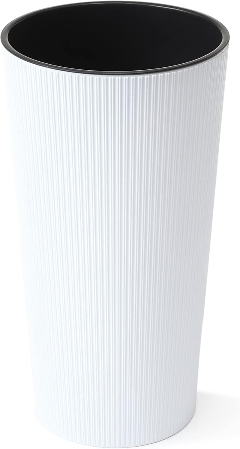 Modern Tall Ribbed Planter – Cylindrical Flower Pot for Indoor & Outdoor Plants – Weather-Resistant Lightweight Plastic – White