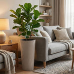 Modern tall ribbed planter in coffee latte – 30cm x 57cm cylindrical flower pot