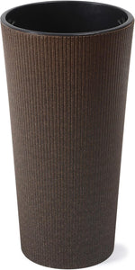Modern Tall Ribbed Planter – Cylindrical Flower Pot for Indoor & Outdoor Plants – Weather-Resistant Lightweight Plastic – Coffee Espresso