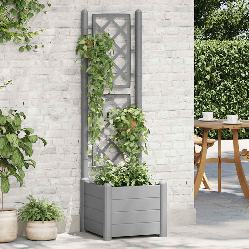 Vidaxl planter with trellis 43x43x142 cm pp stone grey-0