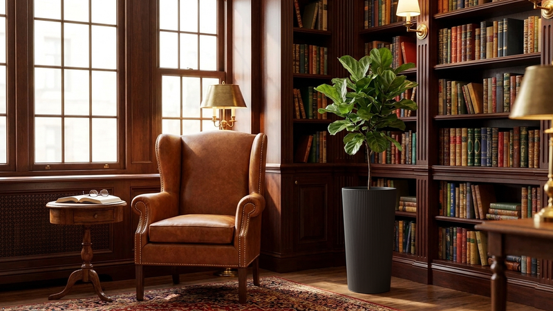 Modern Tall Ribbed Planter | Cylindrical Flower Pot for Indoor & Outdoor | Weather-Resistant Lightweight Plastic | Coffee Latte | 30cm x 57cm