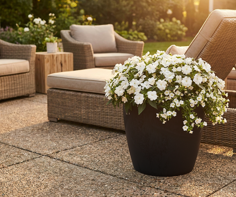 Concrete Effect Plant Pots – Plastic Indoor & Outdoor Flower Pots, Garden Planters, Large Plant Pots, Modern Decorative Planters, Grey & Black