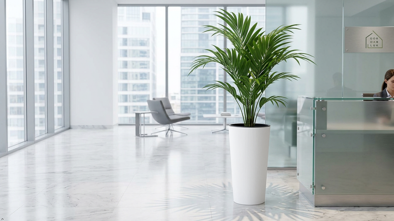 Modern Tall Ribbed Planter | Cylindrical Flower Pot for Indoor & Outdoor | Weather-Resistant Lightweight Plastic | Coffee Latte | 30cm x 57cm