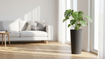Modern Tall Ribbed Planter | Cylindrical Flower Pot for Indoor & Outdoor | Weather-Resistant Lightweight Plastic | Coffee Latte | 30cm x 57cm