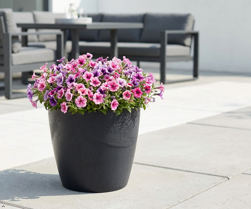 Concrete Effect Plant Pots – Plastic Indoor & Outdoor Flower Pots, Garden Planters, Large Plant Pots, Modern Decorative Planters, Grey & Black
