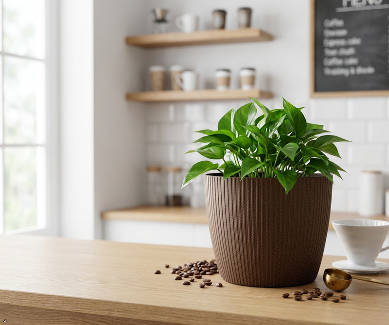Gordanluk Eco Plant Pot – Espresso | Eco-Friendly Indoor Planter Ribbed Design, Lightweight, UV & Frost Resistant