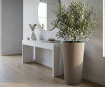 Modern Tall Ribbed Planter | Cylindrical Flower Pot for Indoor & Outdoor | Weather-Resistant Lightweight Plastic | Coffee Latte | 30cm x 57cm