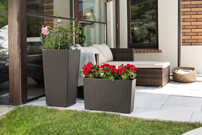 Large Tall Rattan Planter with Removable Liner Modern Wicker Plant Pot In/Outdoo