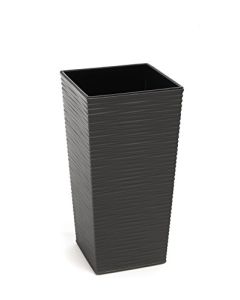 Tall plastic Square Textured Flowerpot with internal plant riser (Grey, 30 x 30 x 57cm)