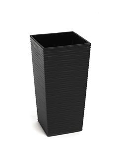 Tall plastic Square Textured Flowerpot with internal plant riser (Black, 30 x 30 x 57cm)