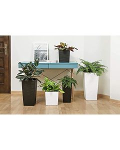 Tall plastic Square Textured Flowerpot with internal plant riser (Grey, 35 x 35 x 68cm)