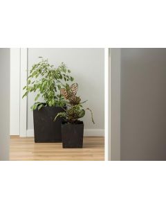 Low Square Concrete Effect Flowerpot with internal plant liner (Concrete Grey, 40cm x 40cm)