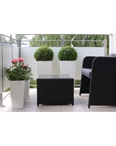 Tall plastic Square Rattan Flowerpot with internal plant riser (White, 25 x 46.5 cm)