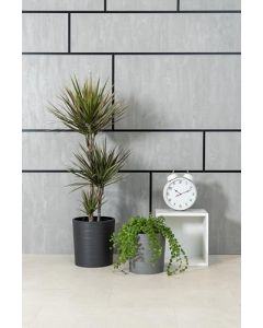 Low Round Textured planter with Insert (Cream, 19cm x 19cm)