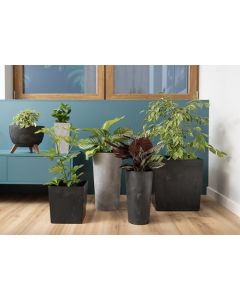 Low Square Concrete Effect Flowerpot with internal plant liner (Concrete Black, 25cm x 25cm)