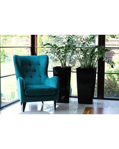 Tall plastic Square Shiny Flowerpot with internal plant riser (Grey, 30 x 57 cm)