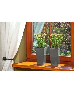 Tall plastic Square Shiny Flowerpot with internal plant riser (White, 19 x 36 cm)