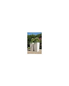 Tall plastic Square Textured Flowerpot with internal plant riser (White, 30 x 30 x 57cm)