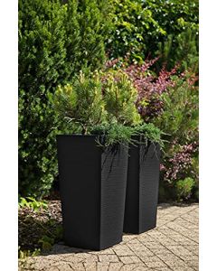 Tall plastic Square Textured Flowerpot with internal plant riser (White, 25 x 25 x 46.5cm)