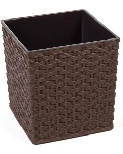 Low Square Rattan Flowerpot with internal plant liner (Brown, 19 x 19.5 cm)