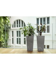 Tall Concrete effect plant pot with plant riser (Concrete Effect Grey, 30 x 57cm)