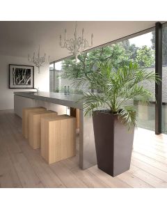 Tall plastic Square Shiny Flowerpot with internal plant riser (Grey, 14 x 26 cm)