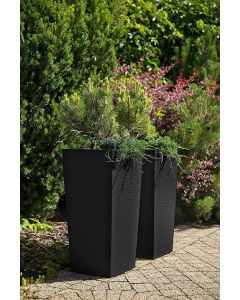 Tall plastic Square Textured Flowerpot with internal plant riser (White, 40 x 40 x 75cm)