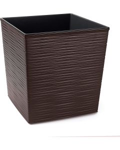 Low Square Textured Flowerpot with internal plant liner(Brown, 25 x 25 x 26cm)