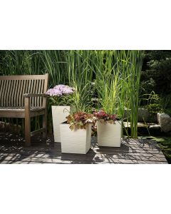 Low Square Textured Flowerpot with internal plant liner(Brown, 19 x 19 x 19.5cm)