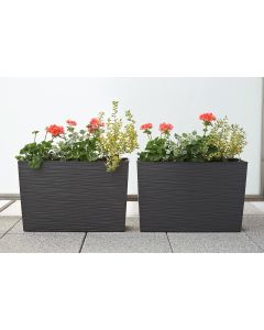 Tall Rectangular Textured Planter/Flowerpot with Insert (Black)
