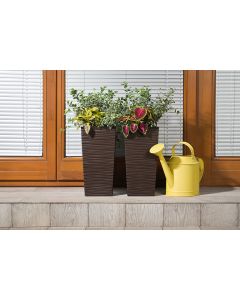 Tall plastic Square Textured Flowerpot with internal plant riser (Black, 25 x 25 x 46.5cm)