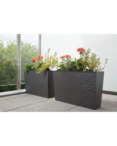Tall Rectangular Textured Planter/Flowerpot with Insert (White)
