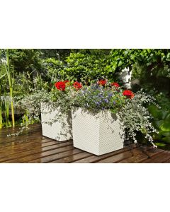 Low Square Rattan Flowerpot with internal plant liner (White, 30 x 31 cm)